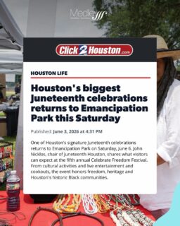 This year, there are 19+ city-wide events honoring the Juneteenth holiday! 

Houston/Galveston’s Black History is powerful and we’re proud to help elevate the stories of its past, present and future.

[UPDATE: The Celebrate Freedom Festival on June 6 has been cancelled due to forecasted inclement weather. Follow @juneteenthhouston for updates]

➡️ JuneteenthHouston.org